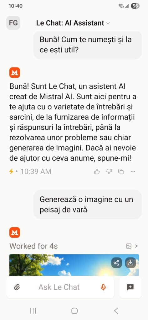 Aplicația AI Le Chat by Mistral în română